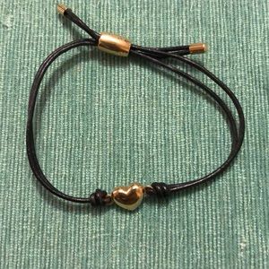 Black Leather Fossil Bracelet with Gold ❤️